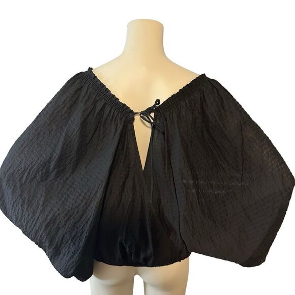 Free‎ People Alicia Top in Black Size Small Oversized Balloon Sleeve - Picture 9 of 16